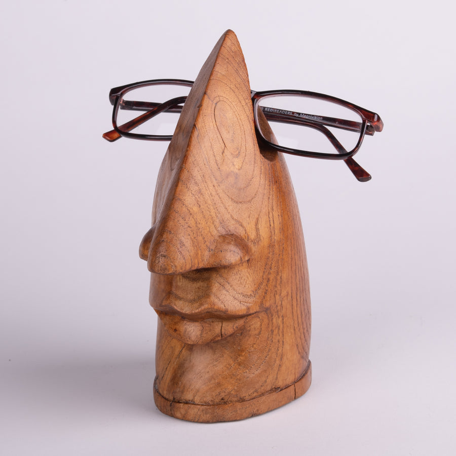 Carved Sculptural Face & Glasses Holder