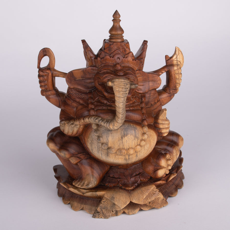 Benevolent Ganesha Carved Wooden Statue