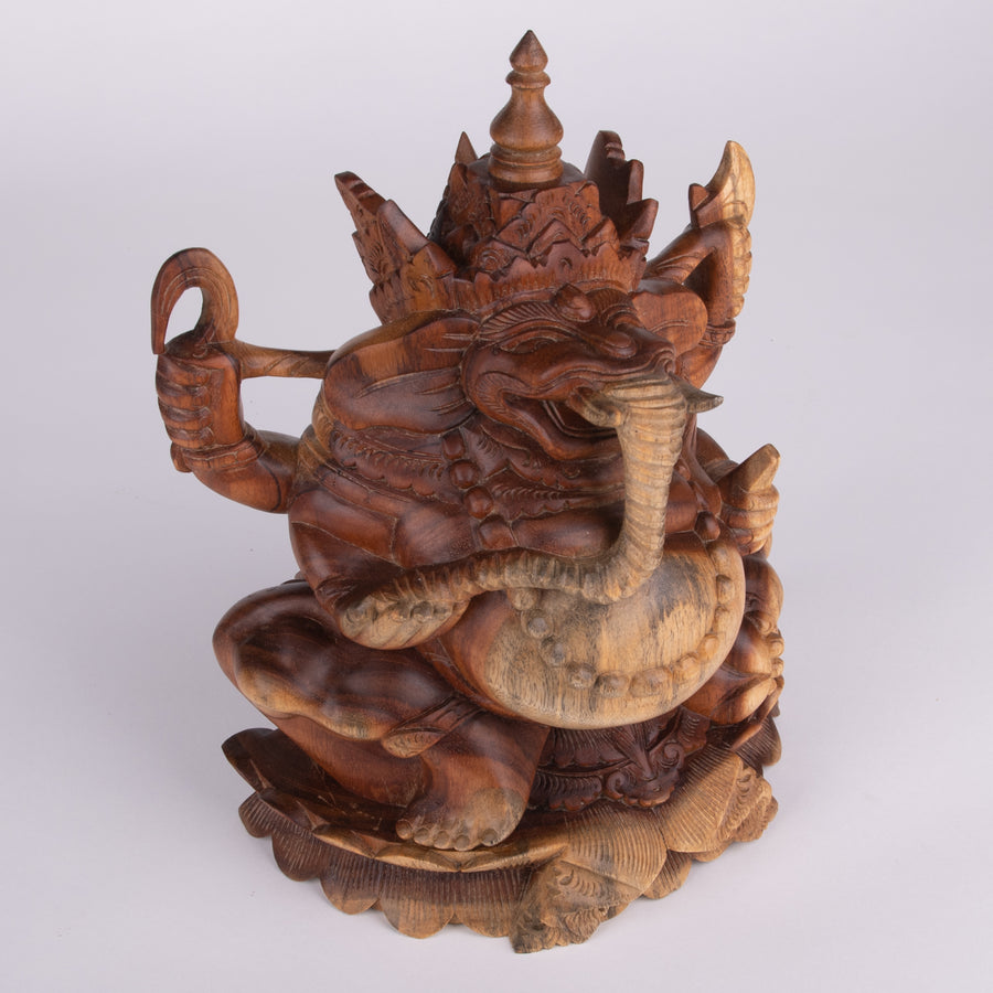Benevolent Ganesha Carved Wooden Statue