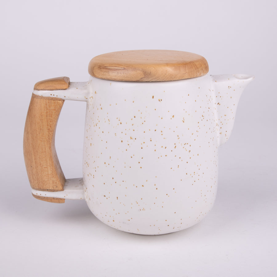 Wooden & Ceramic Modern Teapot, Cups & Saucers