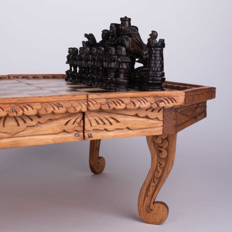 Hand Carved octagon Board and Court Style Chess Set