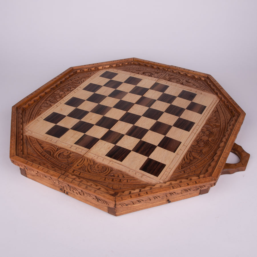 Hand Carved octagon Board and Court Style Chess Set