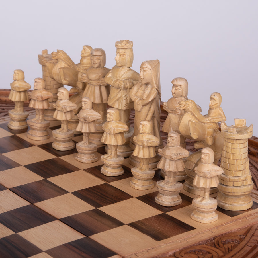 Hand Carved octagon Board and Court Style Chess Set
