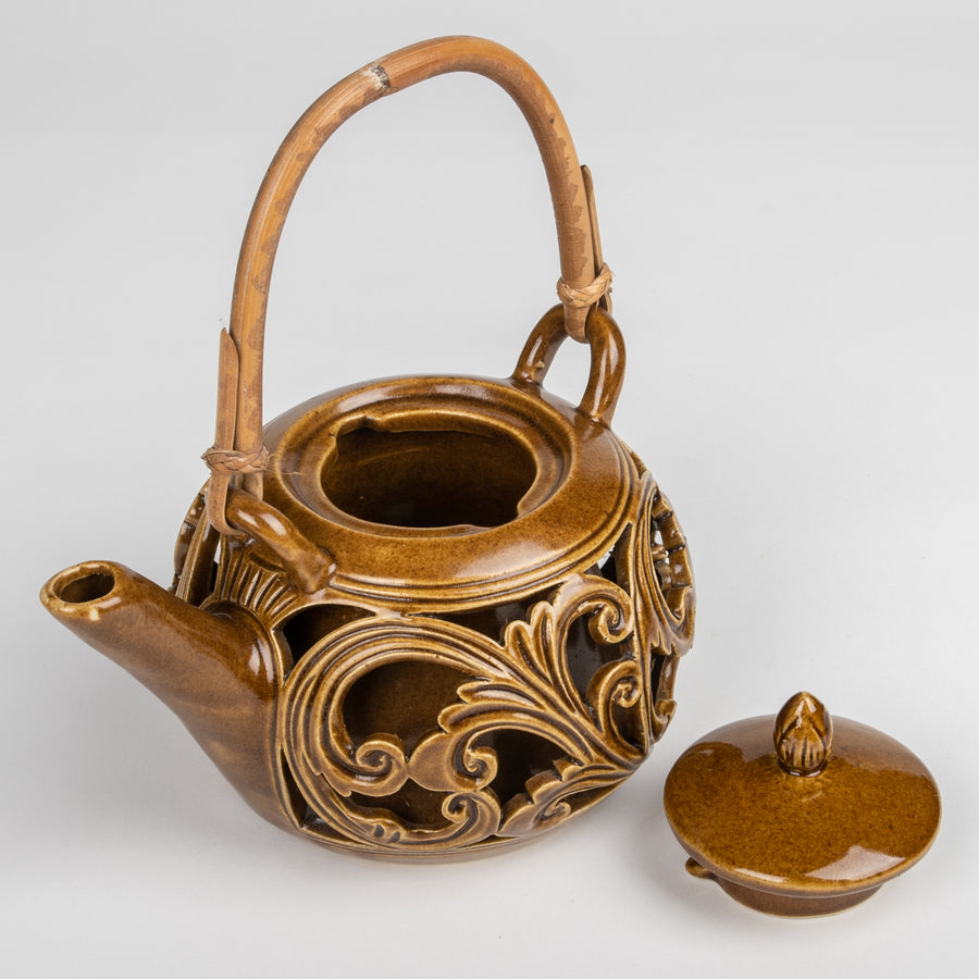 Ceramic Stencil Teapot in Chestnut