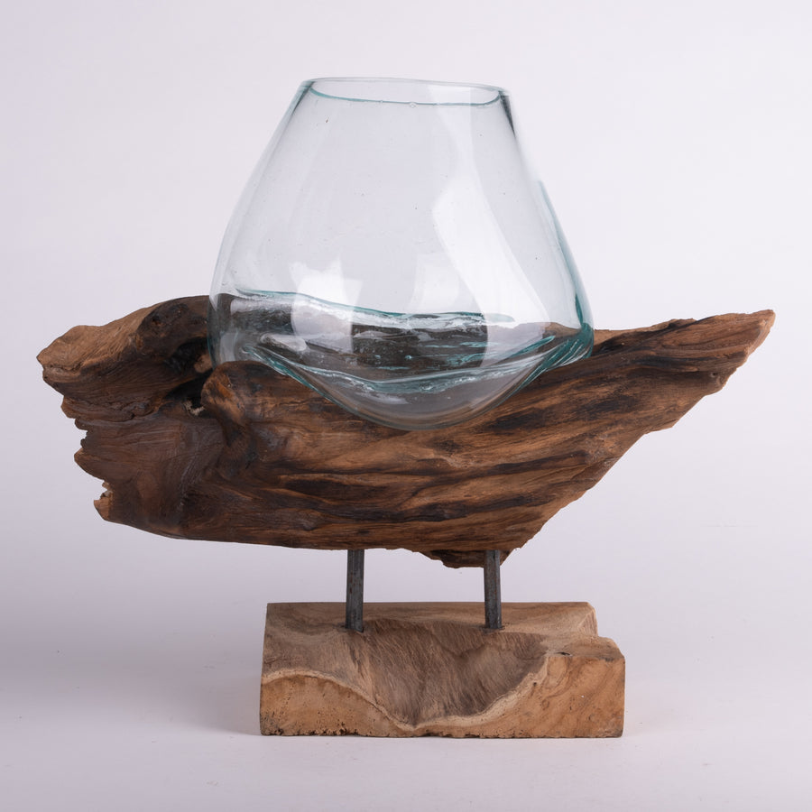 Melted Glass Bowl & Driftwood Stand Sculpture