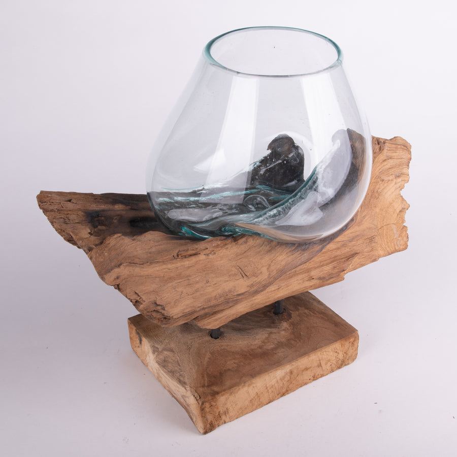 Melted Glass Bowl & Driftwood Stand Sculpture