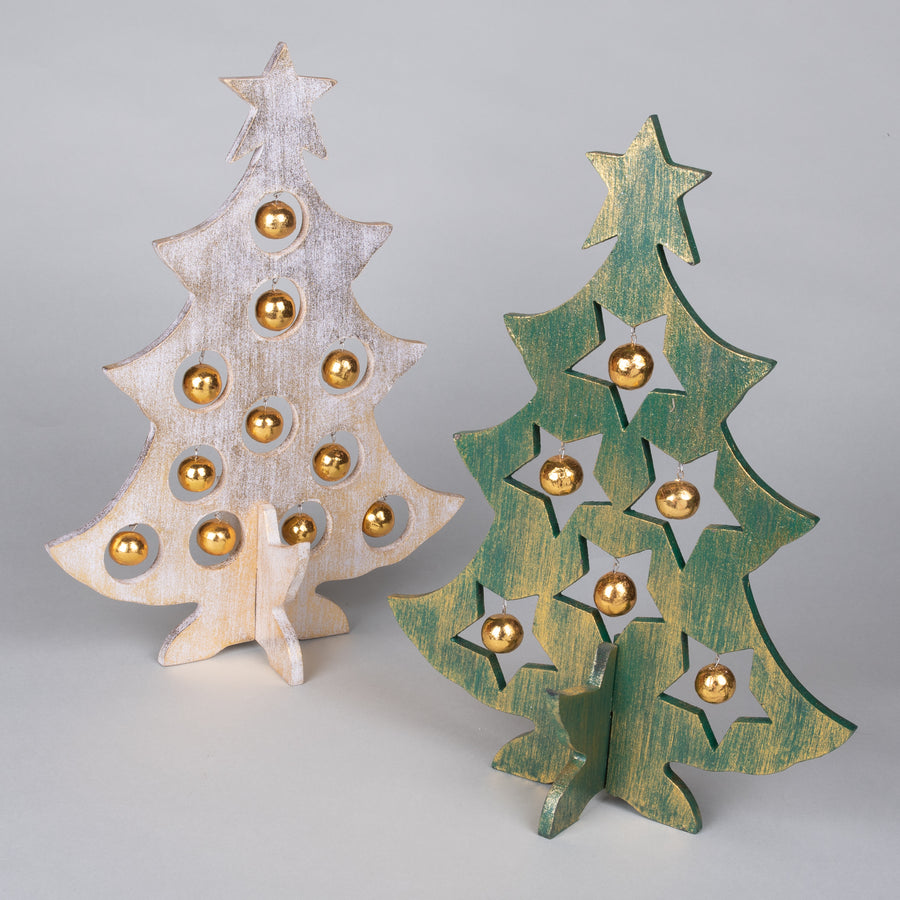 Wooden Christmas Trees with Built in Balls