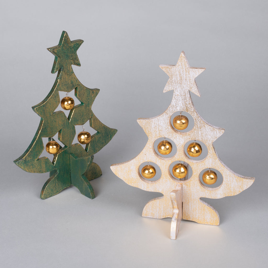Wooden Christmas Trees with Built in Balls