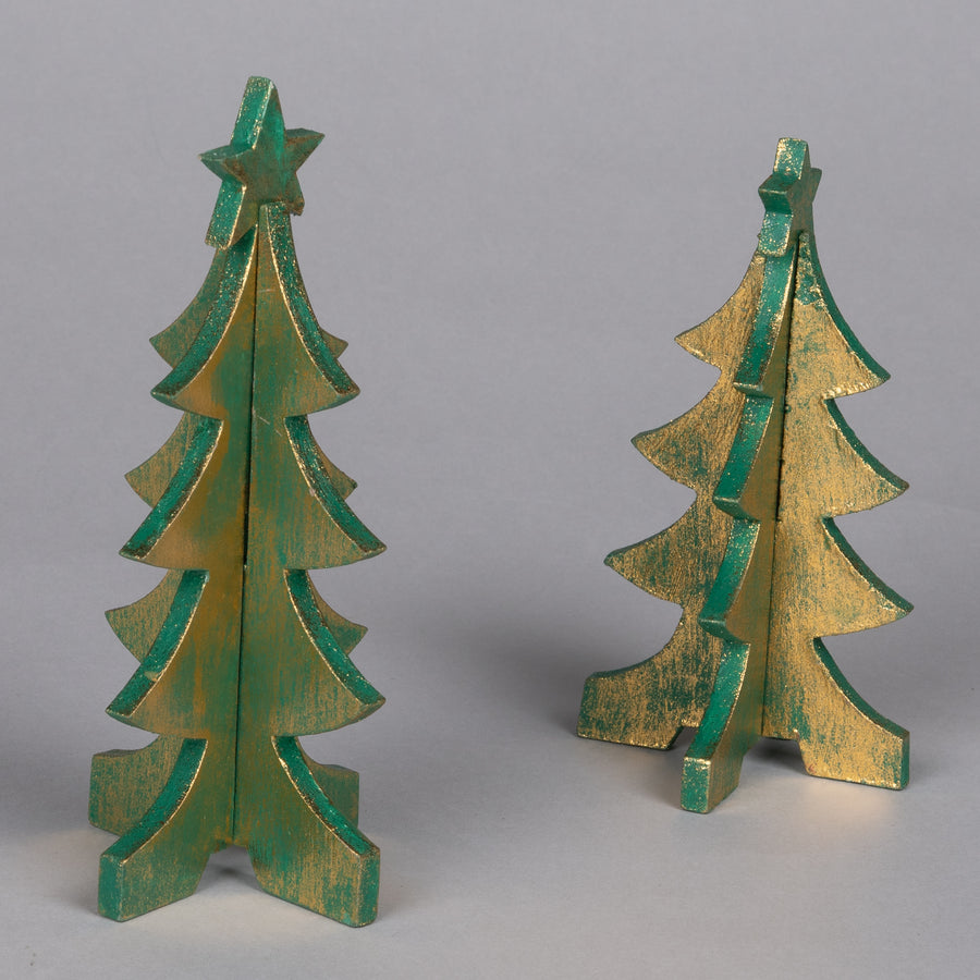Set of Small Wooden Christmas Trees