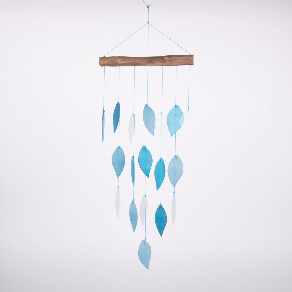 Blue Glass Leaves Waterfall Wind Chimes