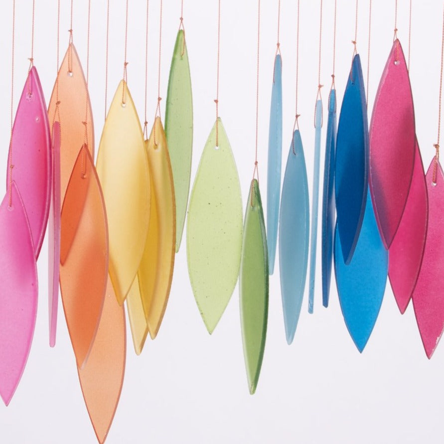 Frosted Rainbow Leaves Glass Wind Chimes
