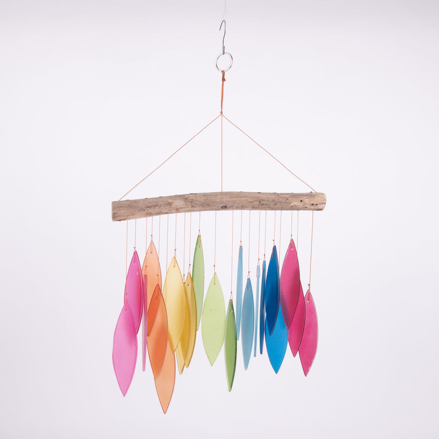 Frosted Rainbow Leaves Glass Wind Chimes