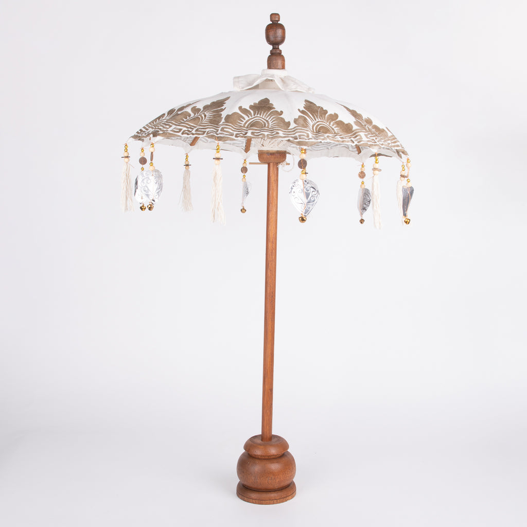 Charming Table Top Umbrella - White with Print