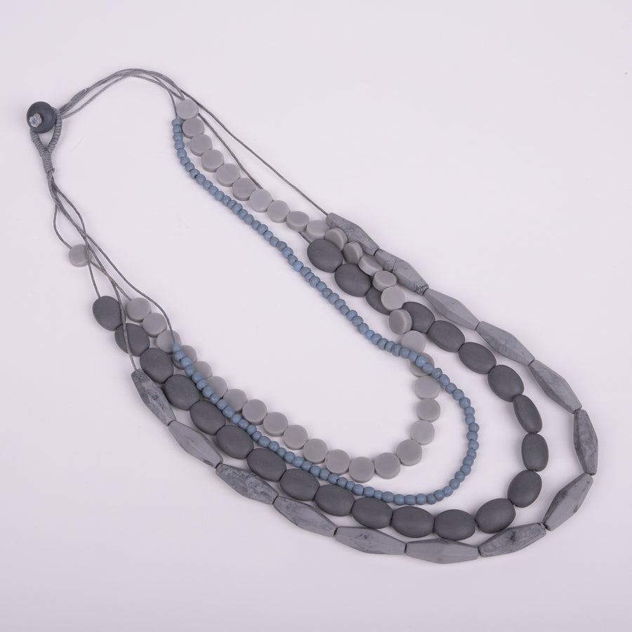 Multi-strand Gray Resin & Glass Necklace