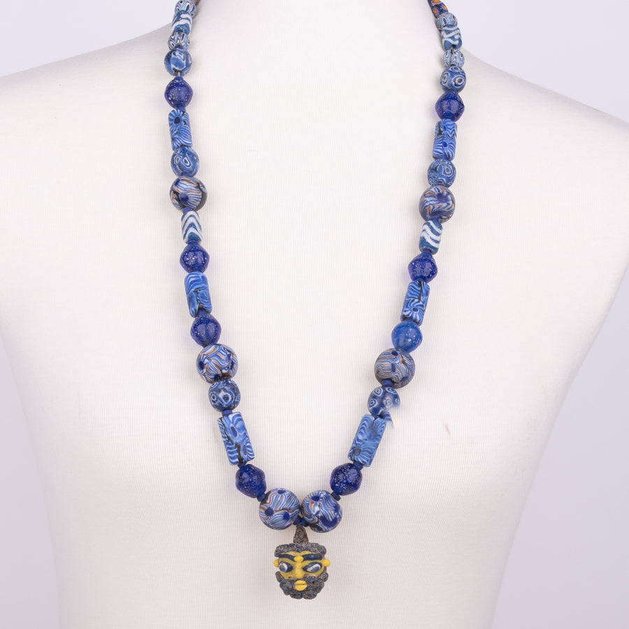 Magnificent Glass Beads of Blues & Pendant of Zeus Necklace