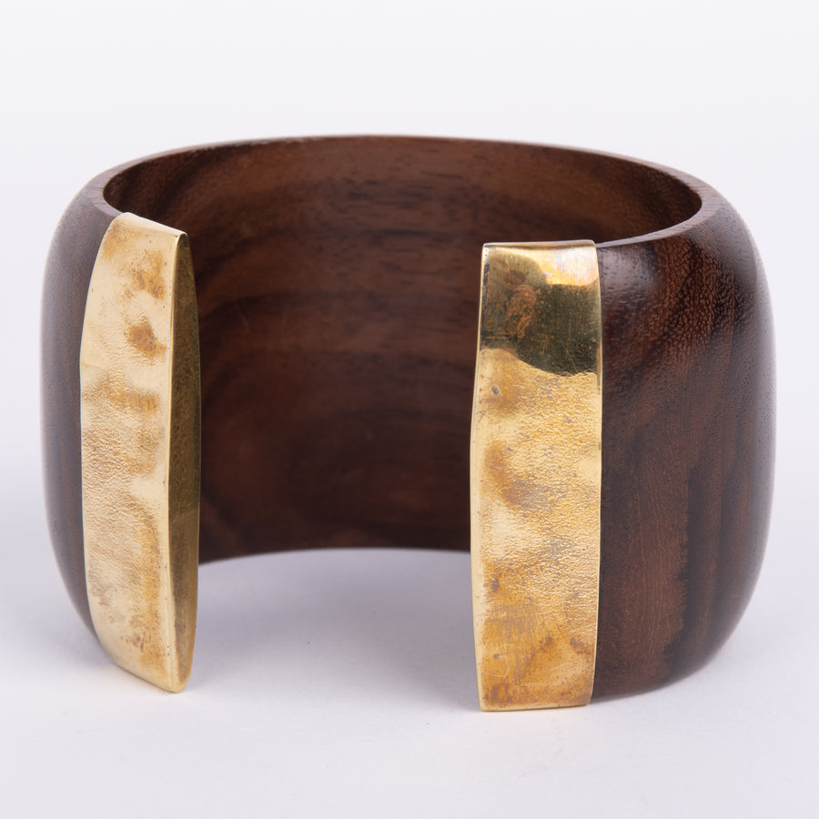 Polished Wood Cuff with Brass Accents