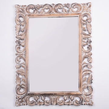 Large Hand Carved Antique White MIrror