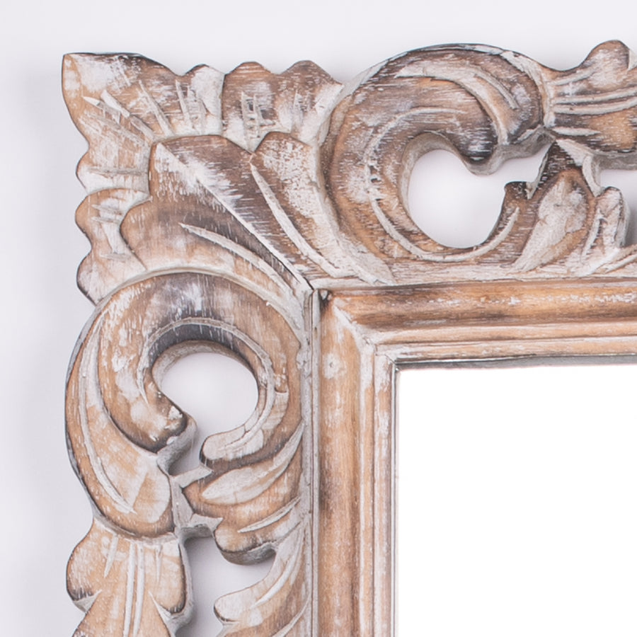 Large Hand Carved Antique White MIrror