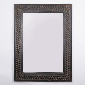 Large Hand Carved Woven Wood Mirror