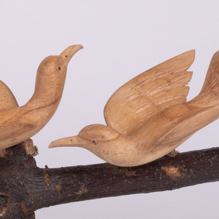 Parasite Wood Carving of Sweet Songbirds Swinging