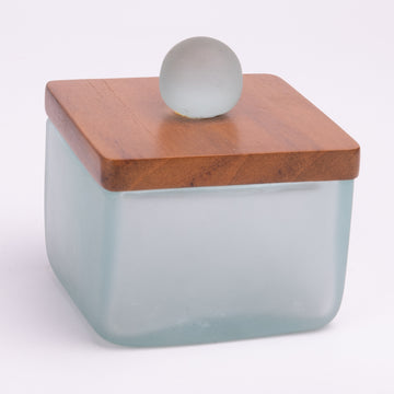 Contemporary Frosted Glass & Wood Sugar Bowl