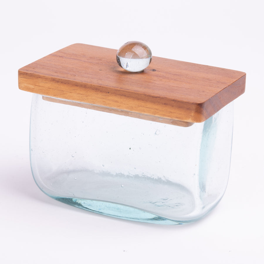 Contemporary Glass & Wood Sugar Bowl