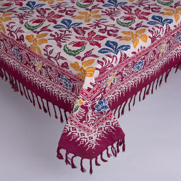 Square Batik Tablecloth - Maroons & Bright Flowers
