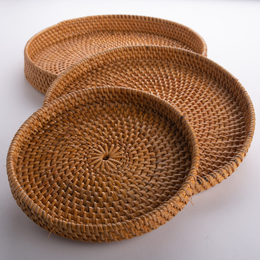 Circular Tray Rattan Nesting set of 3