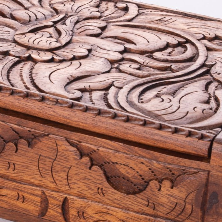 Hinged Treasure Box with Delicate Hand Carving