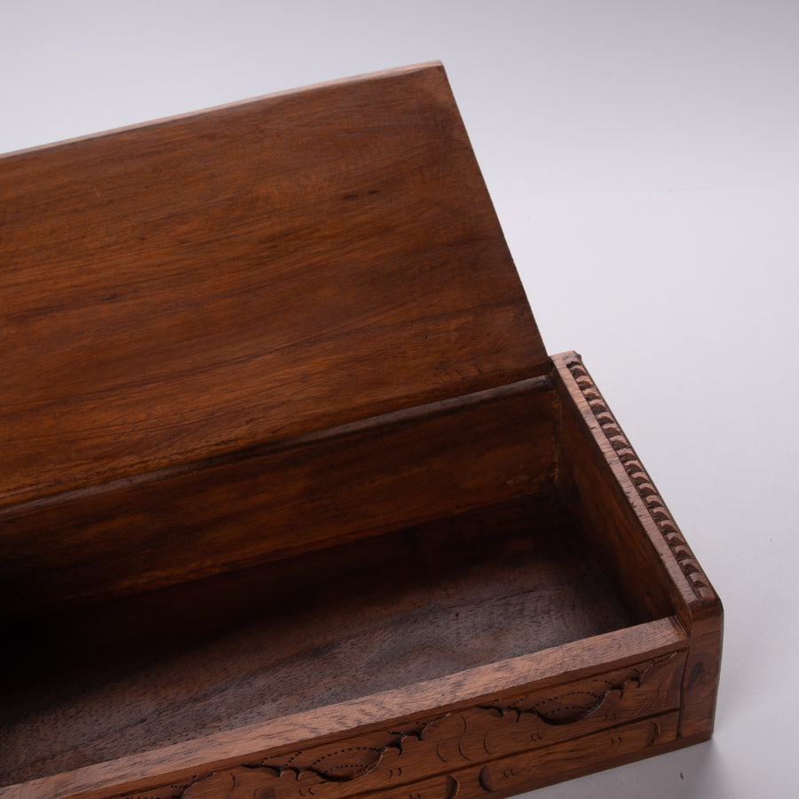 Hinged Treasure Box with Delicate Hand Carving