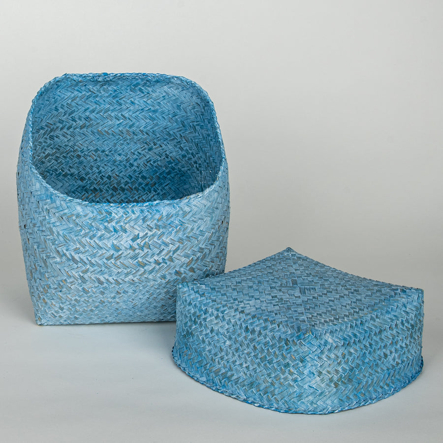 Rattan Village Baskets in Washed Turquoise