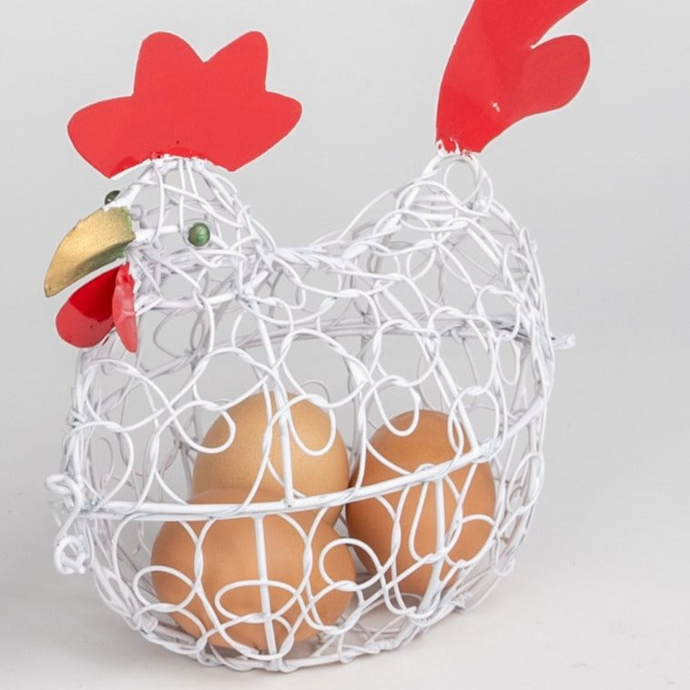 Wired Chicken Sculpture & Egg Basket - Opens & Closes!