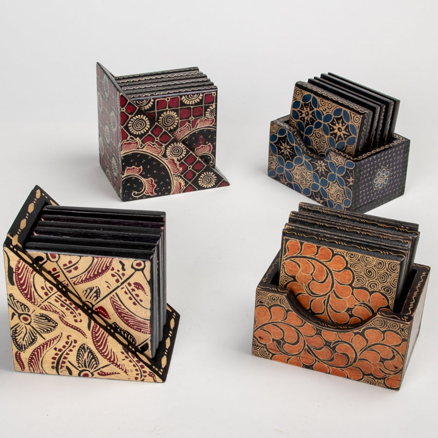 Batik Wooden Coasters in Case
