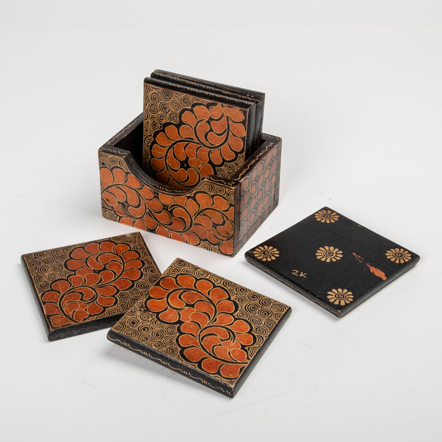 Batik Wooden Coasters in Case