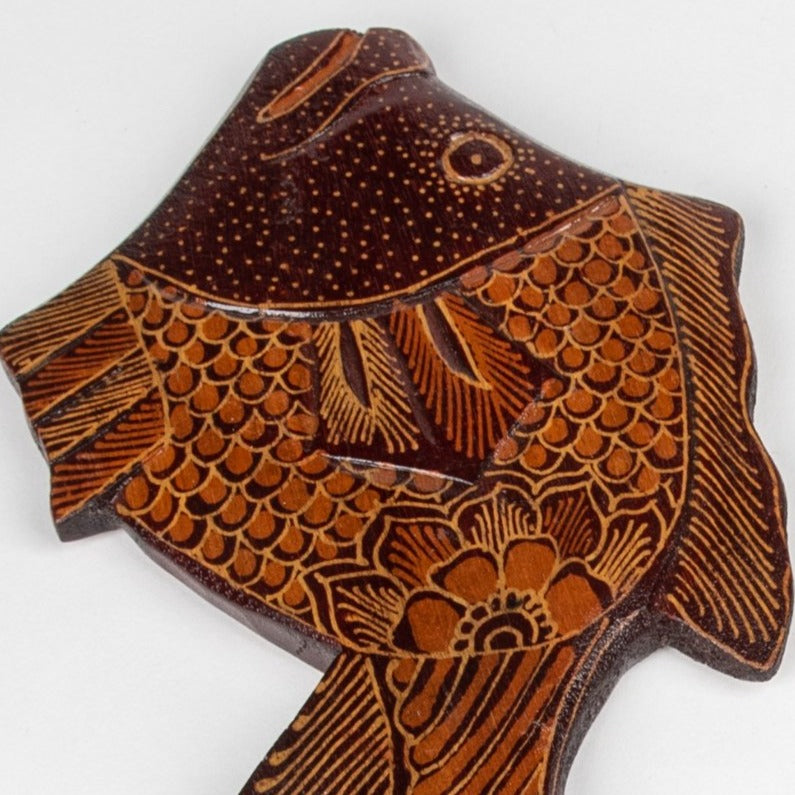 Fish Batik Wood Hand Mirror