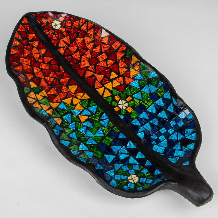 Centerpiece Mosaic Rainbow Leaf Bowl