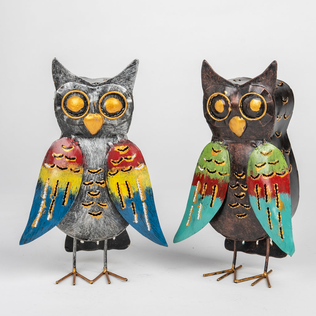 Colorful Tin Owl Sculpture and Lantern