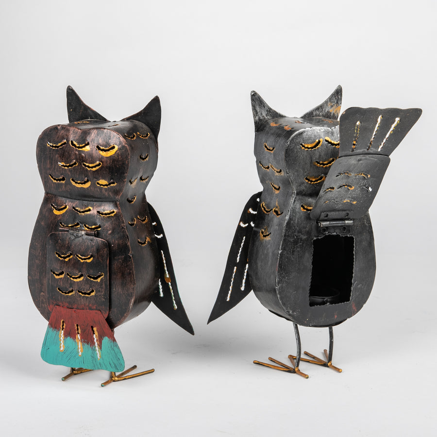Colorful Tin Owl Sculpture and Lantern